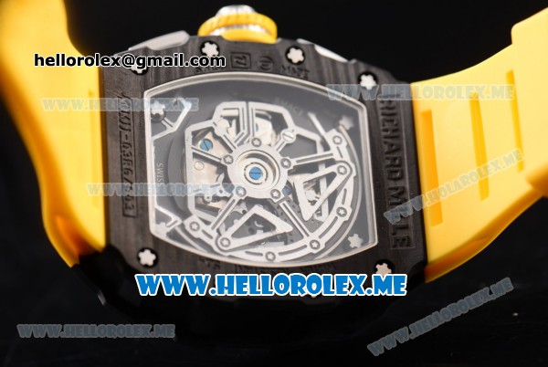 Richard Mille RM 11-03 Swiss Valjoux 7750 Automatic PVD Case with Skeleton Dial and Yellow Rubber Strap Arabic Numeral Markers - Click Image to Close